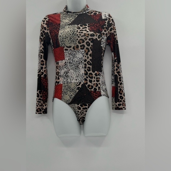 BOOHOO Women's Multicolored Animal Print Polyester Bodysuit One-Piece Size 4 - Picture 2 of 10